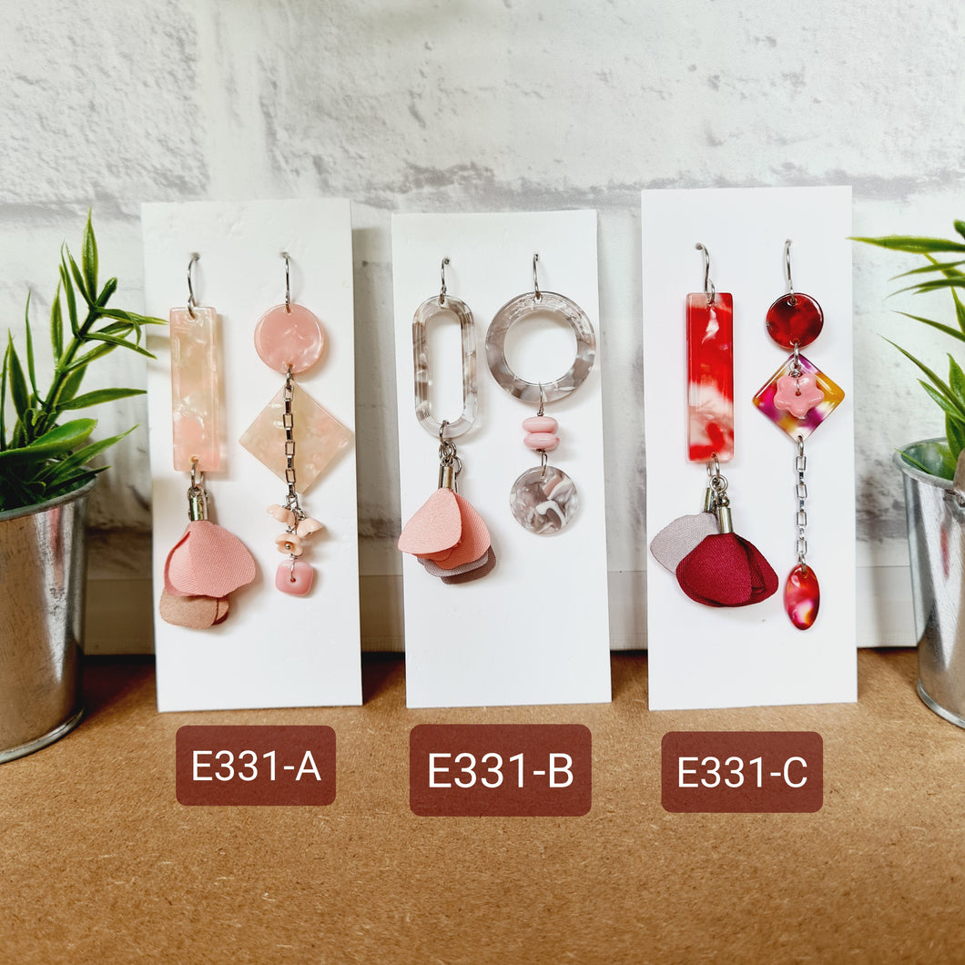 Asymmetrical Earrings - Resin / Acetate  (Product ref: E331)