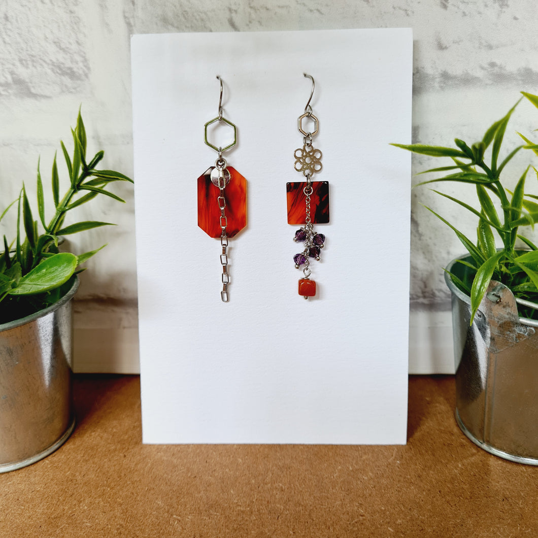 Asymmetrical Earrings - Resin / Acetate  (Product ref: E340)