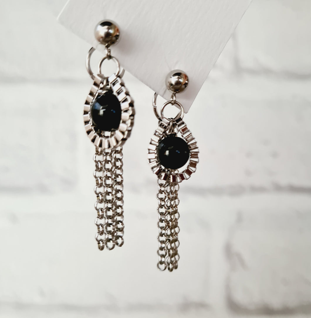 Steel Earrings- Front Back Earrings with Gemstones (Product ref: E354-S)