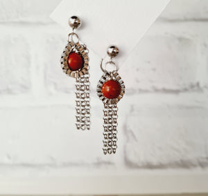 Steel Earrings -Front Back Earrings with Gemstones (Product ref: E358)