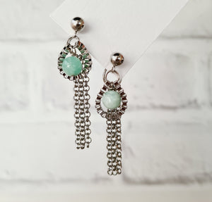 Steel Earrings -Front Back Earrings with Gemstones (Product ref: E359-S)